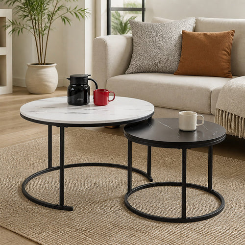Marble Nesting Coffee Table – Set of 2 Round Modern Tables