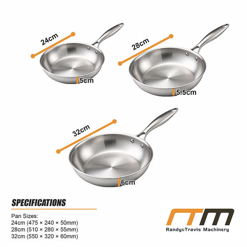 Tri Ply Stainless Steel Frying Pan Set 24 28 32cm Induction