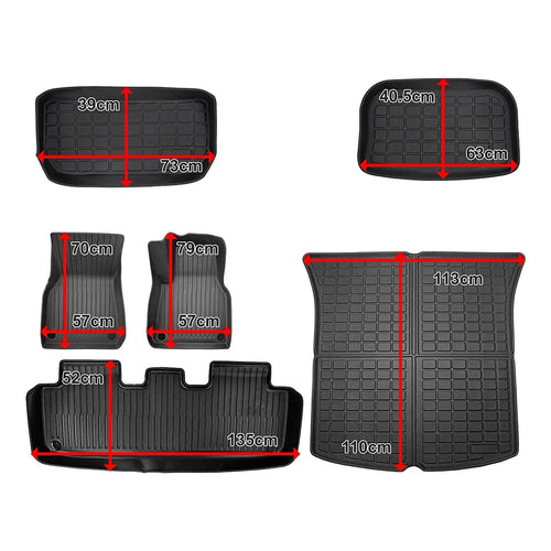 6 piece Tesla Model Y Floor Mats for Front and Rear Trunk Front Passenger and Driver Side