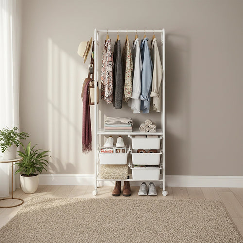 Metal Open Wardrobe Modern Storage Cabinet Tall Clothes Drawers Hanger Coat Rack