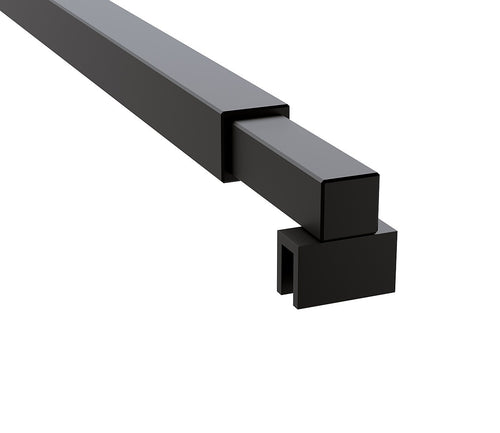 Frameless Shower Screen 110 x 210cm | Curved Glass, Black Square Stabilising Bar + Wall F-Bracket