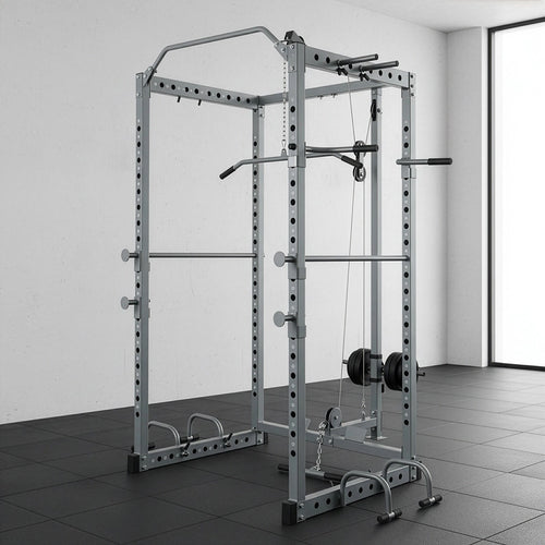 Power Rack Squat Cage with Lat Pulldown – Home Gym Fitness Stands for Strength Training