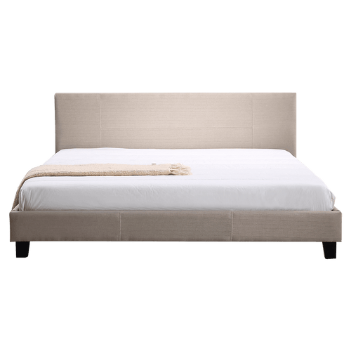 King Bed Frame Beige Linen Fabric