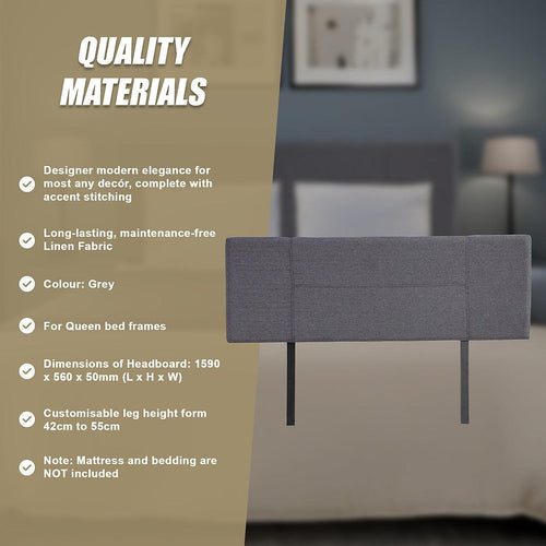 Queen Grey Linen Fabric Bed Headboard Bedhead
