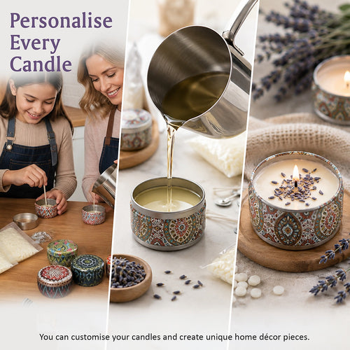 DIY Candle Making Kit with Beeswax, Pouring Pot, Wicks & Tins