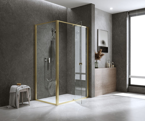 Adjustable Semi Frameless Shower Screen Front: (114~122)x195cm with Gold Hardware and Side: (89~92)x195cm