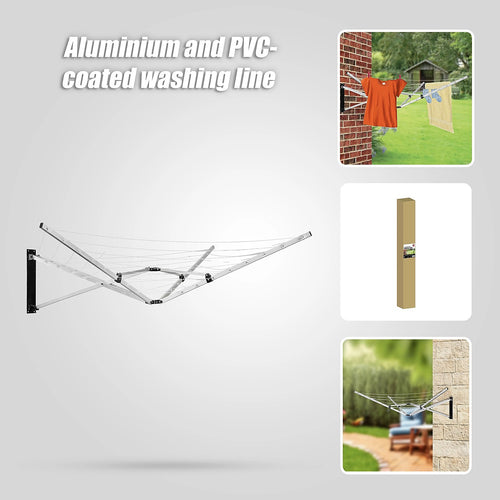 26m 5 Arm Wall Hang Mountable Clothes Airer Dryer Washing Line Bathroom Kitchen