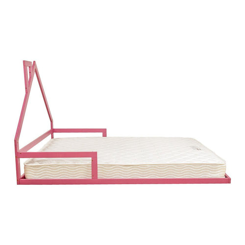 Pine Floor Bed House Frame in Pink for Kids and Toddlers - Double