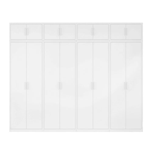 320x240cm 8-Door White Steel 1 Hanging and 3 Shelf Wardrobe with White Handle Storage Cabinet