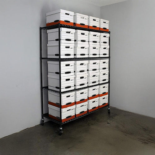 Modular Wire Storage Shelf 1500 x 350 x 1800mm Steel Shelving - Baking Black Technology with Wheels