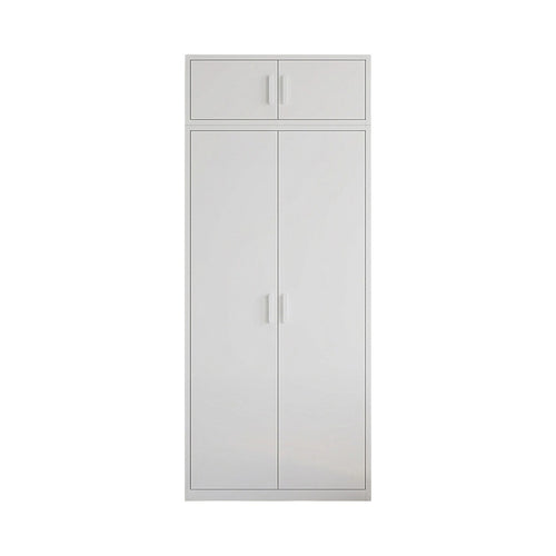 80x240cm 2-Door White Steel Hanging Wardrobe with White Handle Storage Cabinet