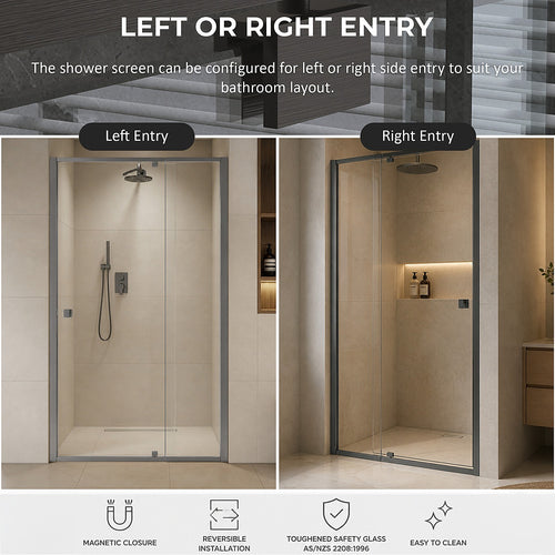 Semi-Frameless Shower Screen – Gunmetal, Front: (98~106)x195cm, No Side Return