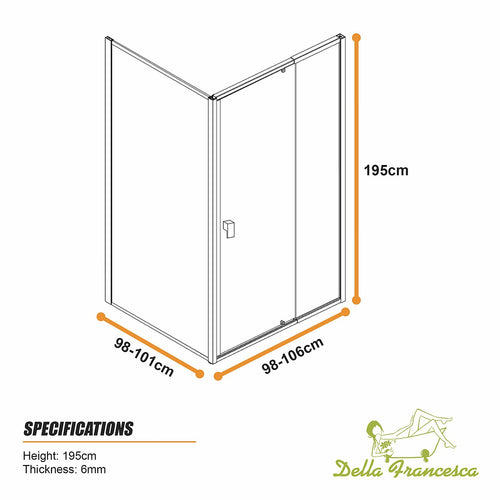 Semi-Frameless Shower Screen – Dust Brown, Front: (98~106)x195cm, Side: (98~101)x195cm