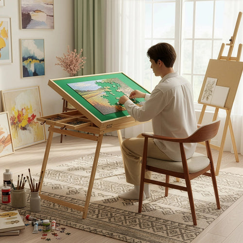 1500-Piece Jigsaw Puzzle Table with Folding Legs – Portable Puzzle Storage & Sorting Board