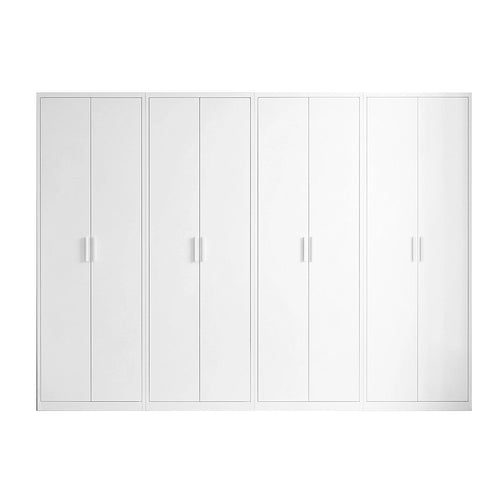 320x200cm 8-Door White Steel 1 Hanging and 3 Shelf Wardrobe with White Handle Storage Cabinet