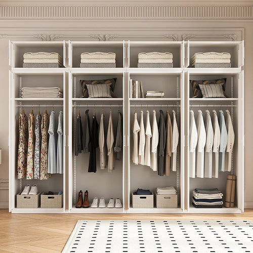 320x240cm 8-Door White Steel Hanging Wardrobe with White Handle Storage Cabinet