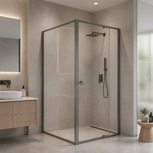 Semi-Frameless Shower Screen – Gunmetal, Front: (82~90)x195cm, Side: (98~101)x195cm