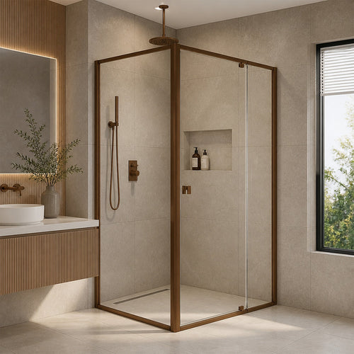 Semi-Frameless Shower Screen – Dust Brown, Front: (98~106)x195cm, Side: (77~80)x195cm
