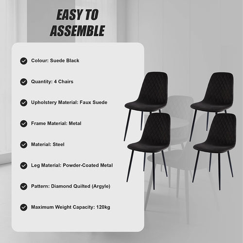 Dining Chair Set of 4 Faux Suede Upholstered Metal Legs Padded Kitchen Dining Chairs Suede Black