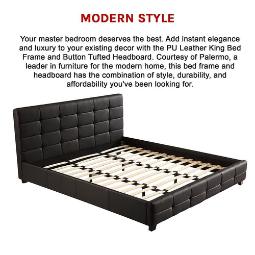 King Black PU Leather Deluxe Bed Frame