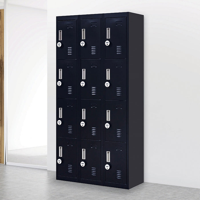 Black 12-Door Locker for Office Gym Shed School Home Storage - 4-Digit Combination Lock