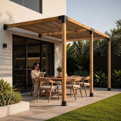 DIY Pergola Kit – Double Wall Mount with Coffee Screens Set with Brackets