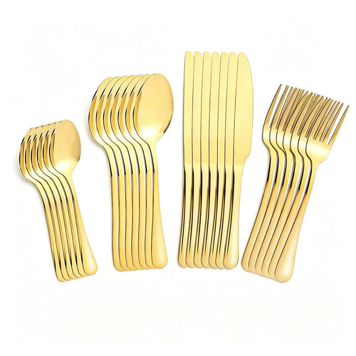 24 Piece Gold Cutlery Set Stainless Steel Dinnerware