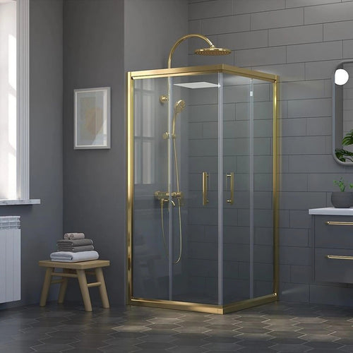Adjustable 1100x900mm Sliding Door Glass Shower Screen in Gold with Shower Handle Style 2 - Gold
