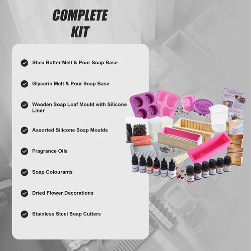 Deluxe DIY Soap Making Kit with Shea Butter & Glycerin Melt & Pour Soap Base, Moulds, Fragrance Oils & Colours