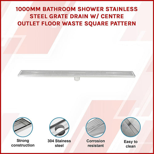 100cm Bathroom Shower Stainless Steel Grate Drain w/ Centre outlet Floor Waste