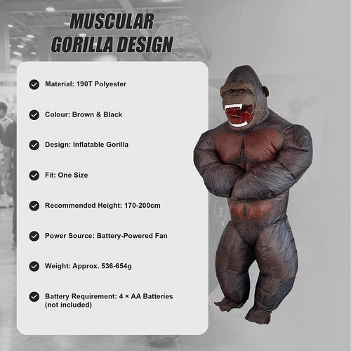 Adult Inflatable Gorilla Costume King Kong Ape Blow Up Halloween Fancy Dress Suit