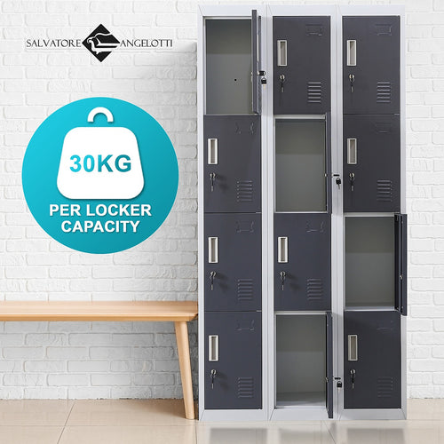 12-Door Locker – Grey with Charcoal Door with Standard Lock with 2 Keys | Secure Storage for Office, Gym or School Use