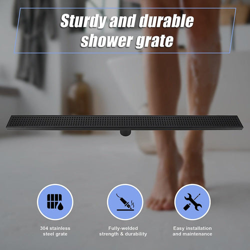 100cm Bathroom Shower Black Grate Drain w/ Centre outlet Floor Waste