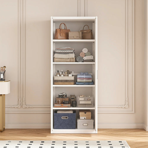 80x200cm 2-Door White Steel Shelf Wardrobe with White Handle Storage Cabinet
