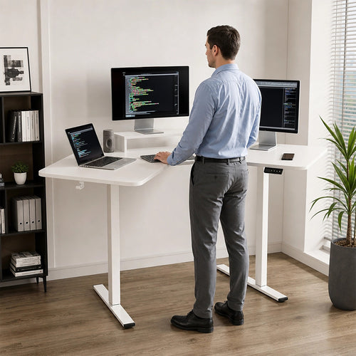 L Shaped Sit Stand Desk Electric Height Adjustable Corner Table