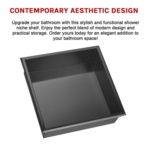 336 x 336 x 101mm Shower Niche Single Shelf Organizer No Tile Needed in Black Finish