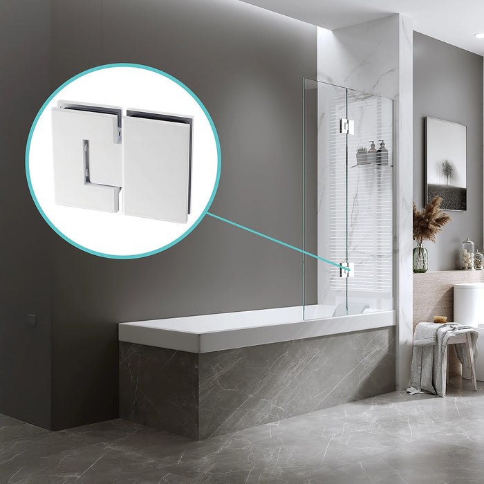 120cm Frameless Glass Bath Screen with Channel and Stainless Steel Hinges- White