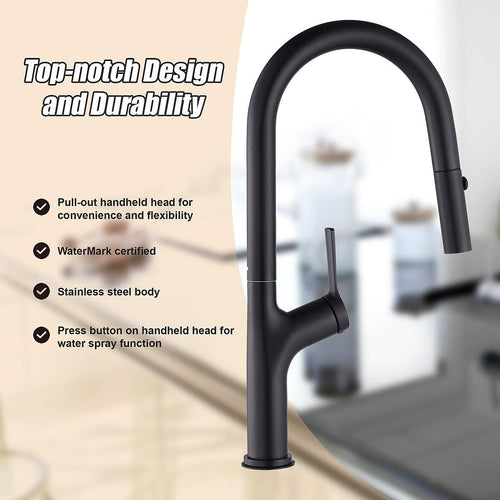 Kitchen Laundry Bathroom Basin Sink Pull Out Mixer Tap Faucet - Black