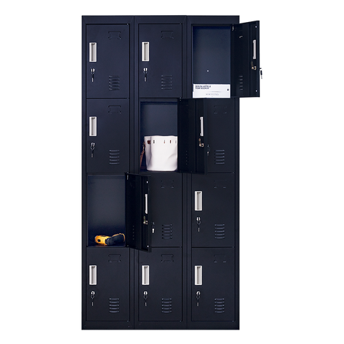 12-Door Locker – Black Standard Lock with 2 Keys | Secure Storage for Office, Gym, School