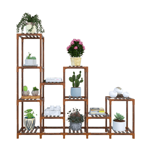 Indoor Outdoor Garden Plant Stand Planter Flower Pot Shelf Wooden Shelving - 12 Shelves