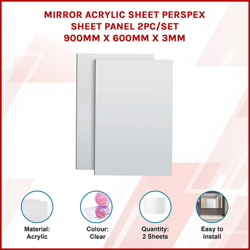MIRROR Acrylic Sheet Perspex Sheet Panel  2pc/set 900mm x 600mm x 3mm