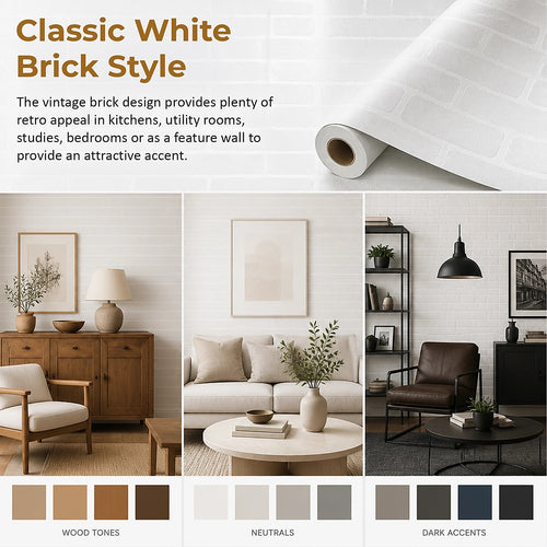 White Brick Wallpaper Vinyl Vintage