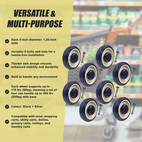 8-Pack 5'' Replacement Wheels – Heavy-Duty Caster Wheels for Carts, Trolleys & Equipment