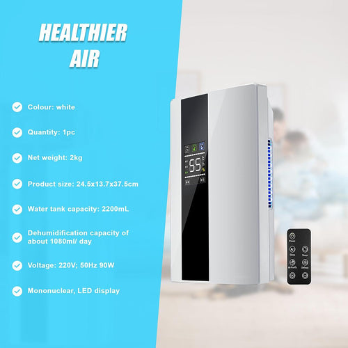 2.2L Dehumidifier Portable Quiet Home Air Dryer for Mould Moisture Damp + Remote