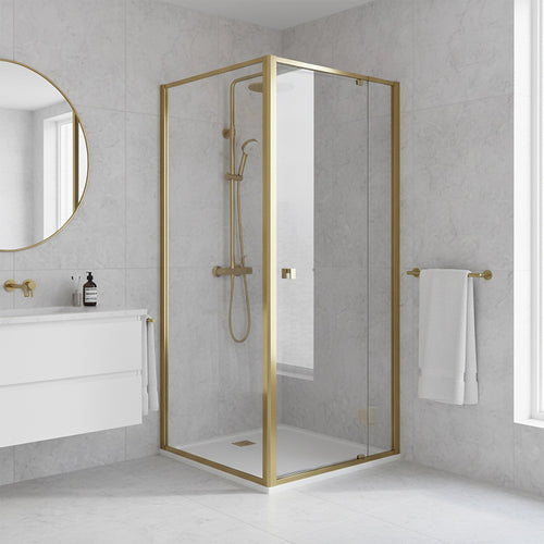 Adjustable Semi Frameless Shower Screen Front: (82~90)x195cm with Gold Hardware and Side: (98~101)x195cm