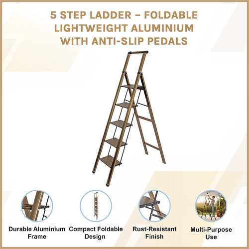 5 Step Aluminium Ladder – Foldable, Lightweight Design with Anti-Slip Pedals