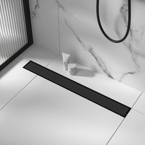 80cm Tile Insert Black Grate Drain w/Centre outlet Floor Waste 