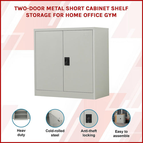 Two-Door Metal Short Cabinet Shelf Storage for Home Office Gym - Grey without Legs