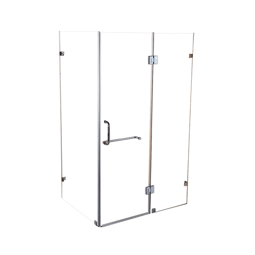 Frameless 10mm Glass Shower Screen 110 x 100cm Nickel Hinges/Brackets and Round Handle