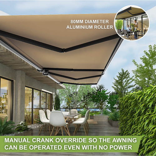 Heavy Duty Full Cassette Retractable Awning: Motorised 5.0 x 3.0m Beige Sunshade